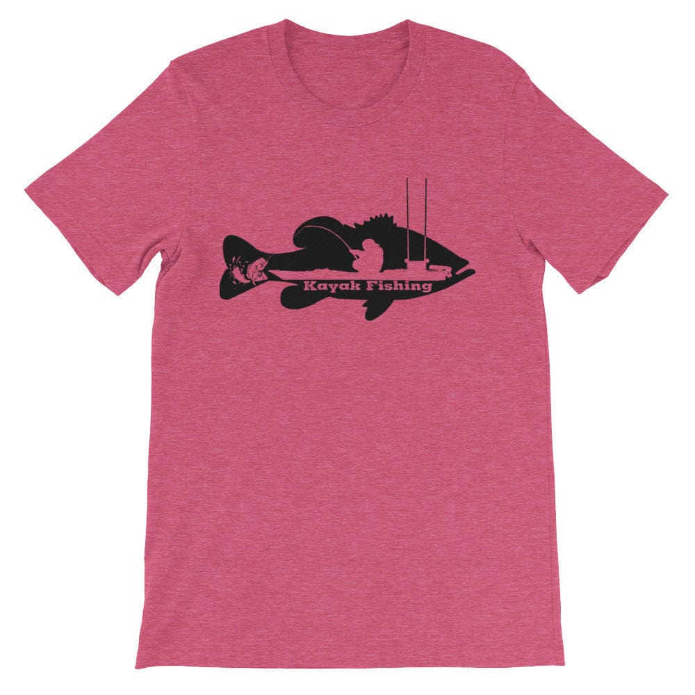 Kayak Bass Fishing T-Shirt (Black Print) Heather Raspberry / 3XL
