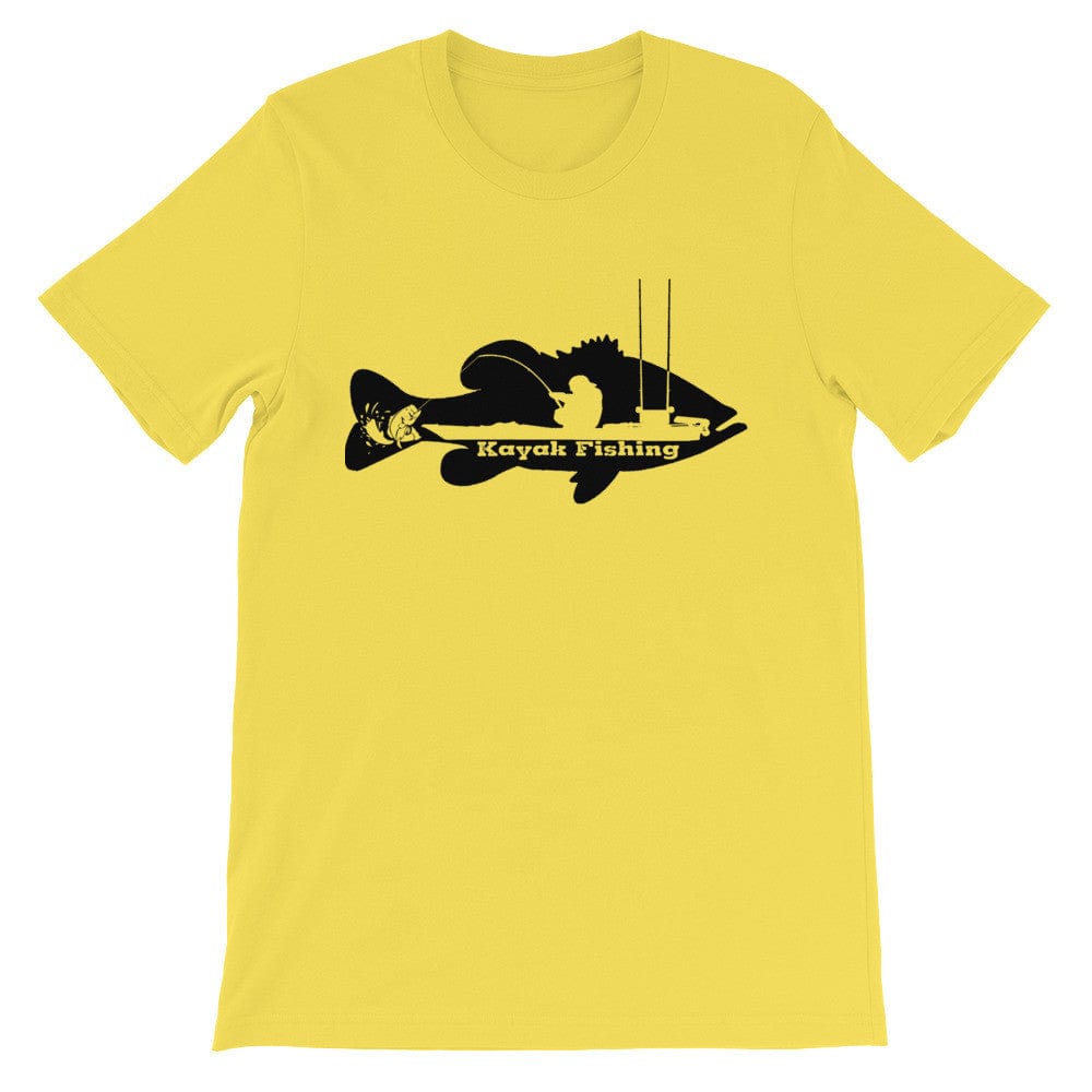 Kayak Bass Fishing T-Shirt (Black Print) Yellow / S
