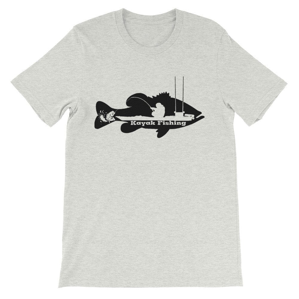 Kayak Bass Fishing T-Shirt (Black Print) Ash / 4XL